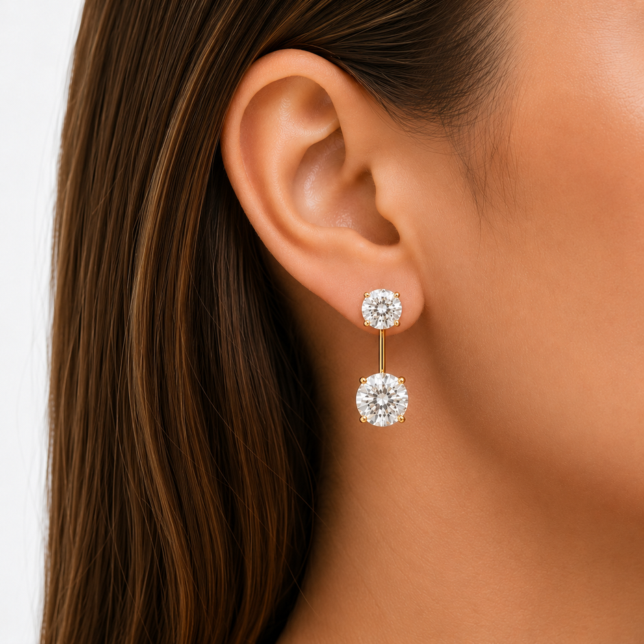 Brinco Ear Jackets Ponto de Luz Banhado a Ouro 18k com Zircônias - 8 mm, 10 mm