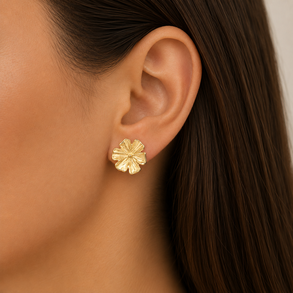 Brinco Flor Orgânica Banhado a Ouro 18k - 1,4 cm
