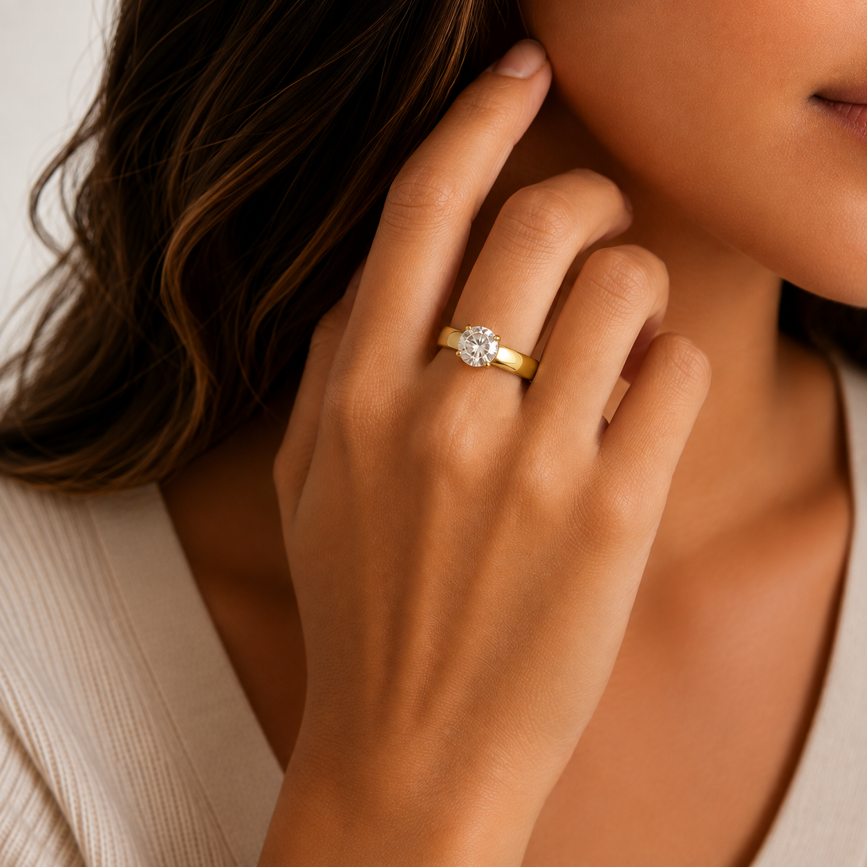 Anel Solitário 4mm Banhado a Ouro 18k com Zircônia 8mm
