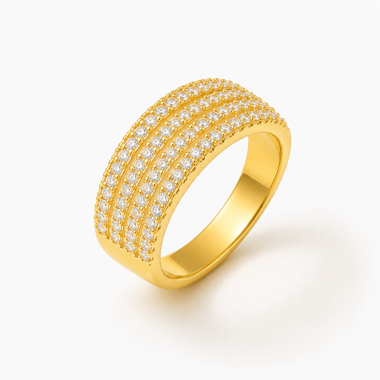 Anel 4 Linhas Cravejadas Banhado a Ouro 18k com Zircônias - Tam. 23