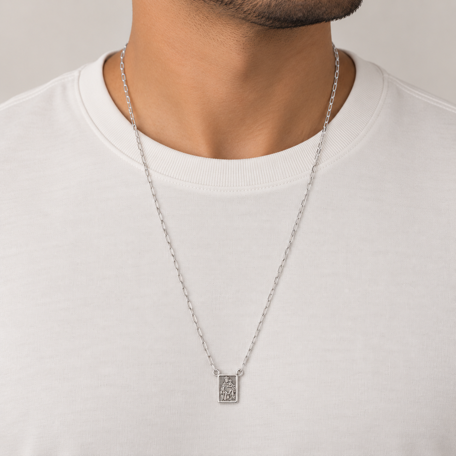 Corrente Escapulário Nossa Senhora do Carmo e Sagrado Coração de Jesus Prata 925 — 65cm