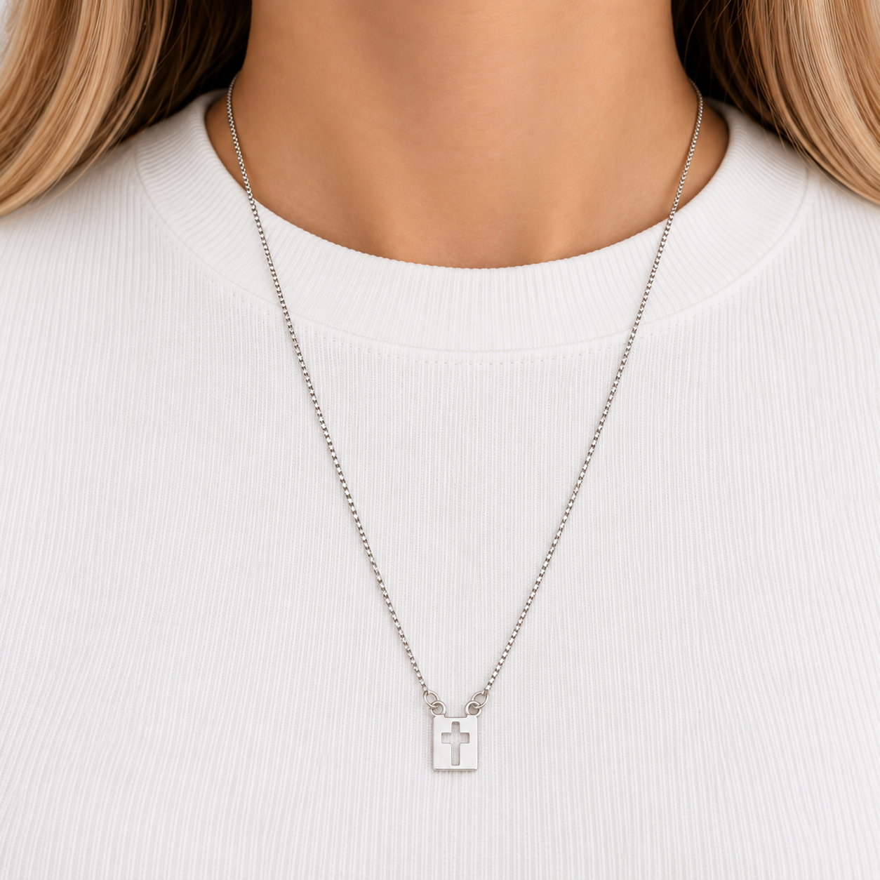 Corrente Escapulário Nossa Senhora Aparecida e Cruz Prata 925 - 63 cm