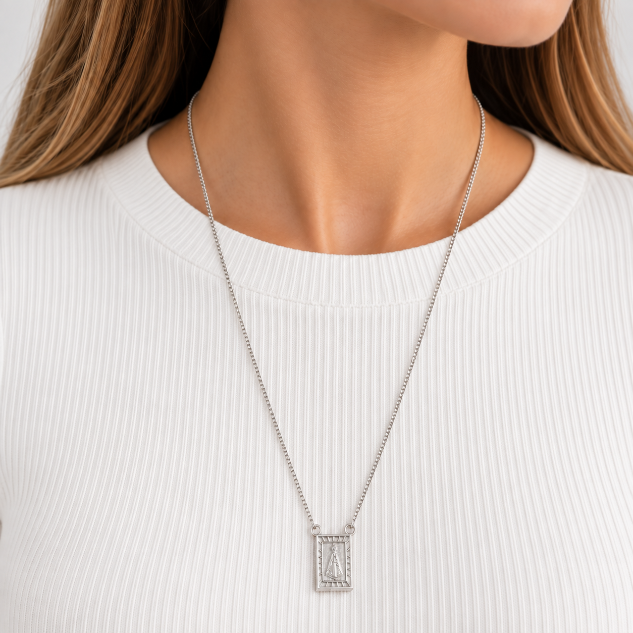 Corrente Escapulário Nossa Senhora Aparecida de Prata 925 - 63 cm