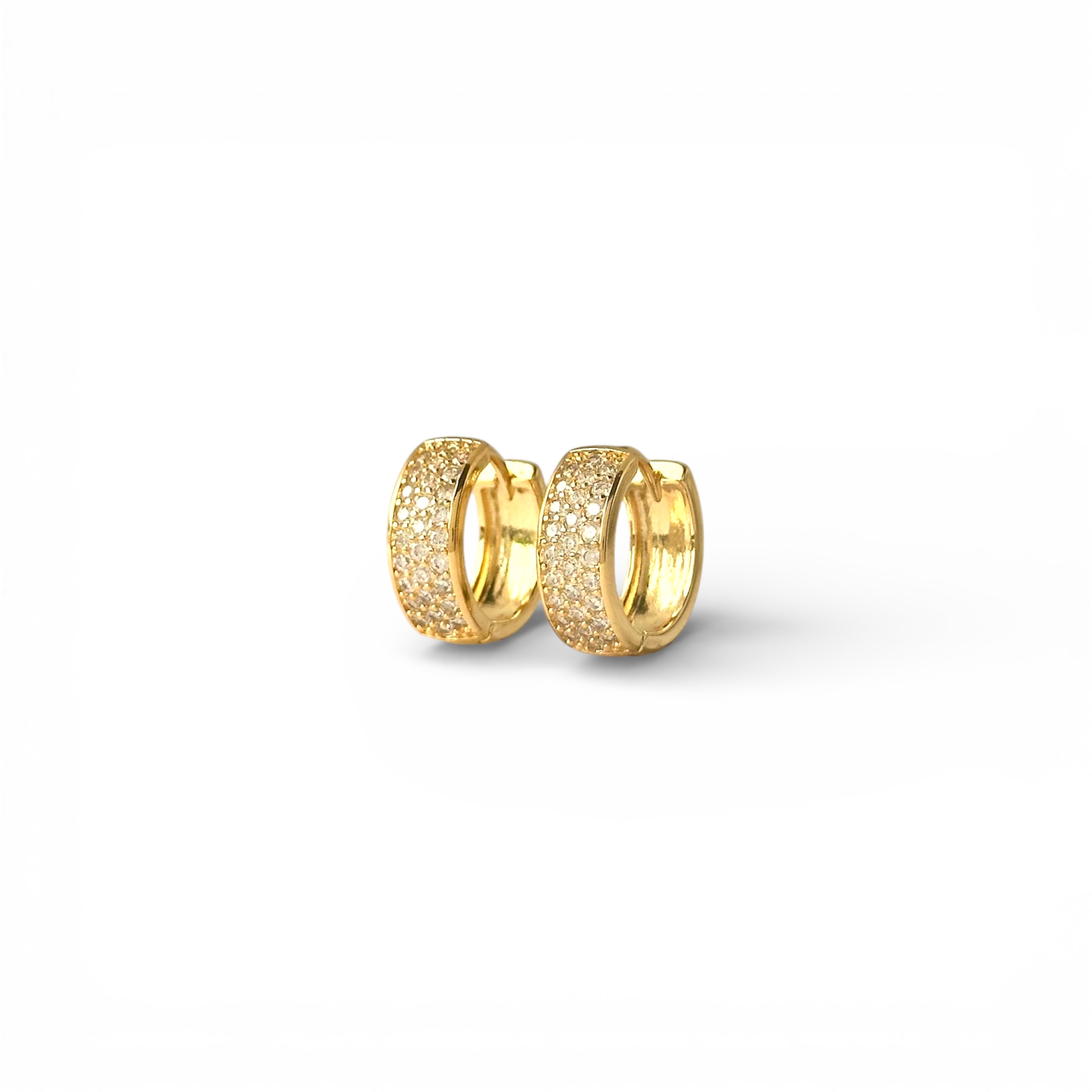 Brinco Argola Click Banhado a Ouro 18k com 3 Linhas de Zircônias - 1,3cm