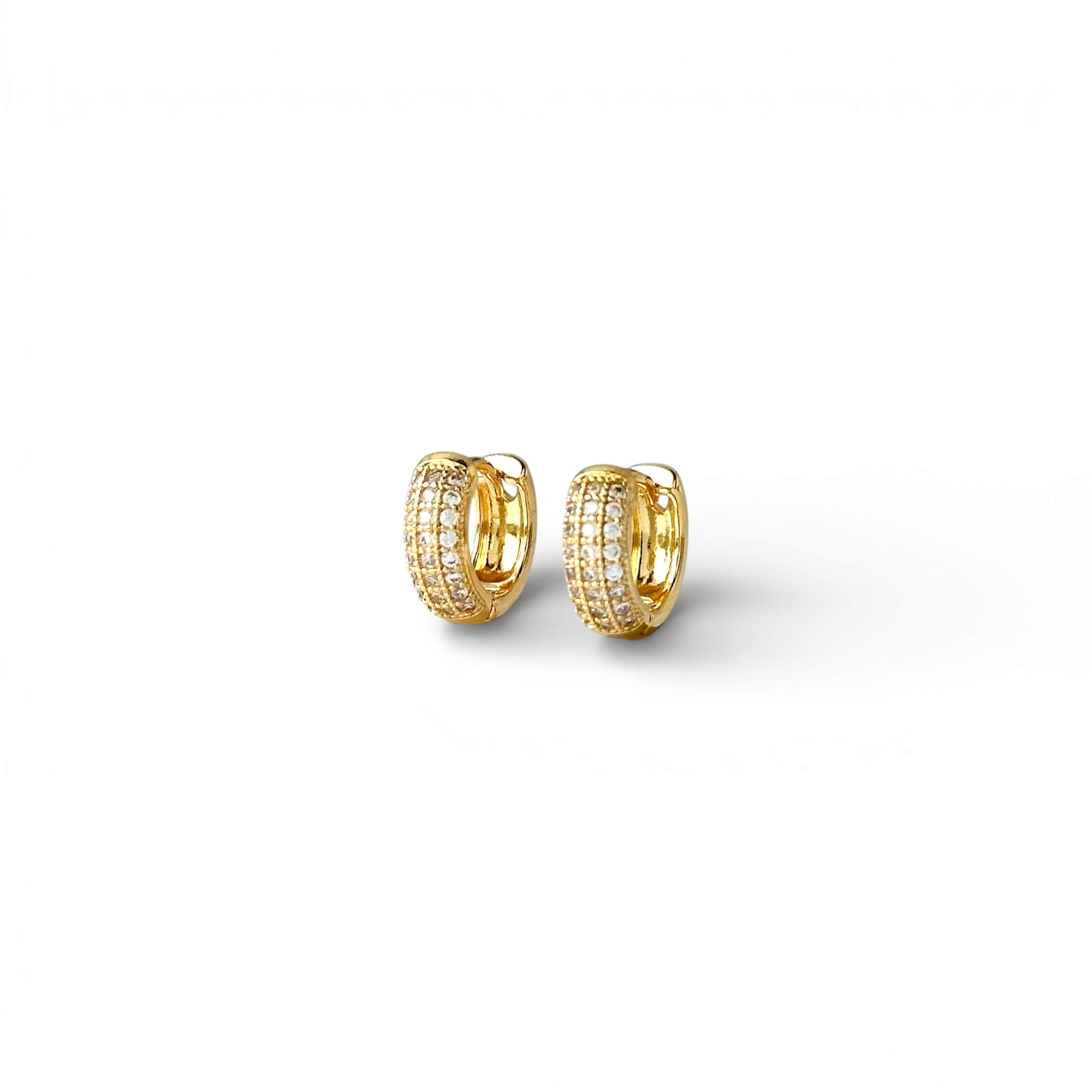 Brinco Argola Click com 3 Linhas de Zircônia Banhado a Ouro 18k - 1cm