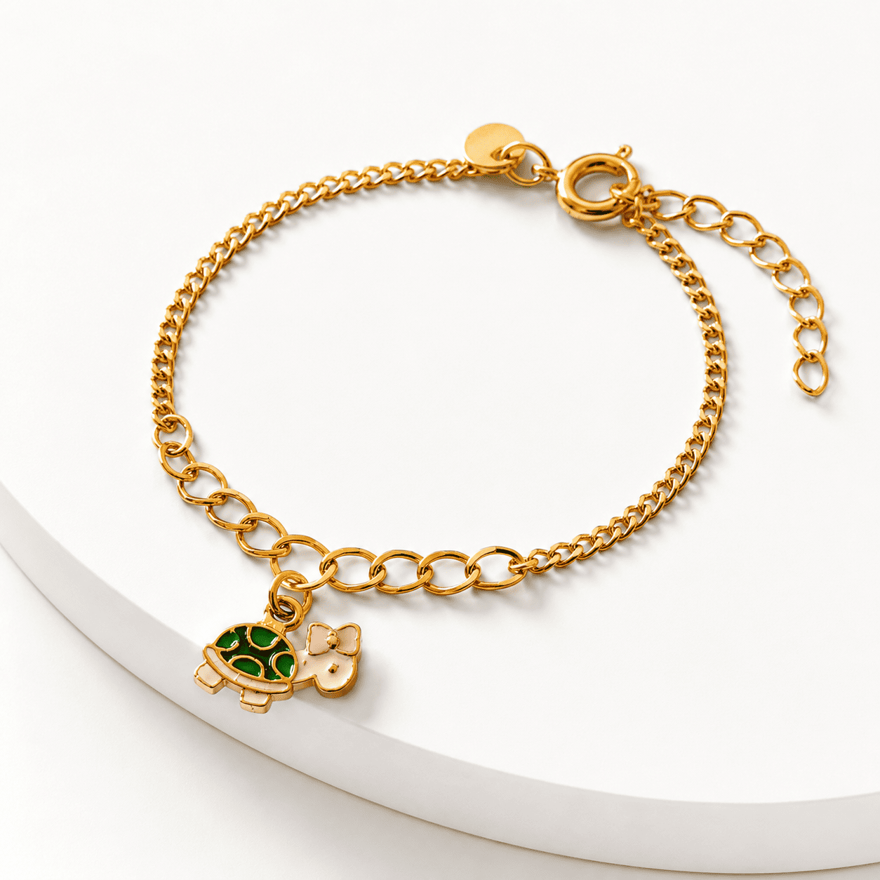 Pulseira Infantil Tartaruga Banhada a Ouro 18k - 13cm + 2cm (alongador)