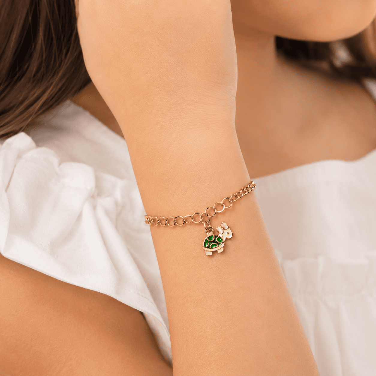 Pulseira Infantil Tartaruga Banhada a Ouro 18k - 13cm + 2cm (alongador)