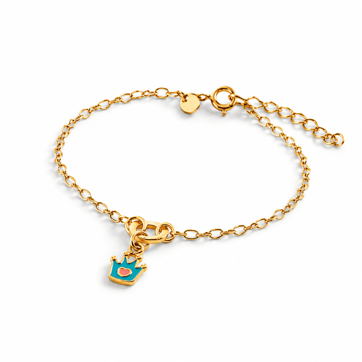 Pulseira Infantil Coroa Azul Banhada a Ouro 18k - 13,5cm + 2cm (alongador)