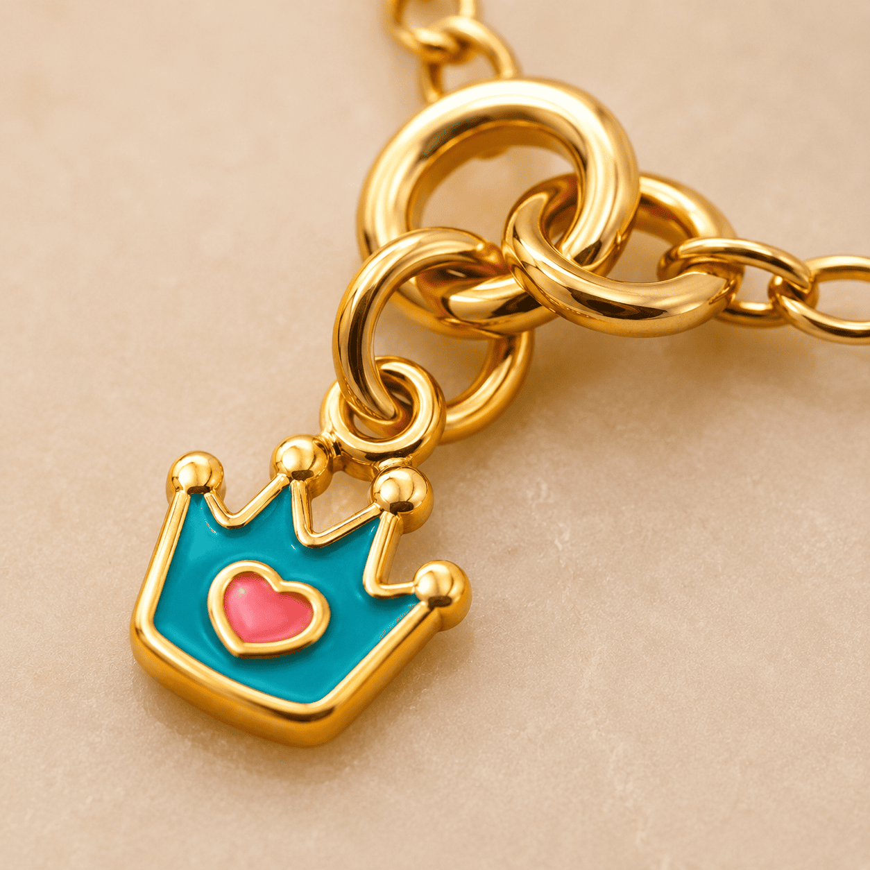 Pulseira Infantil Coroa Azul Banhada a Ouro 18k - 13,5cm + 2cm (alongador)