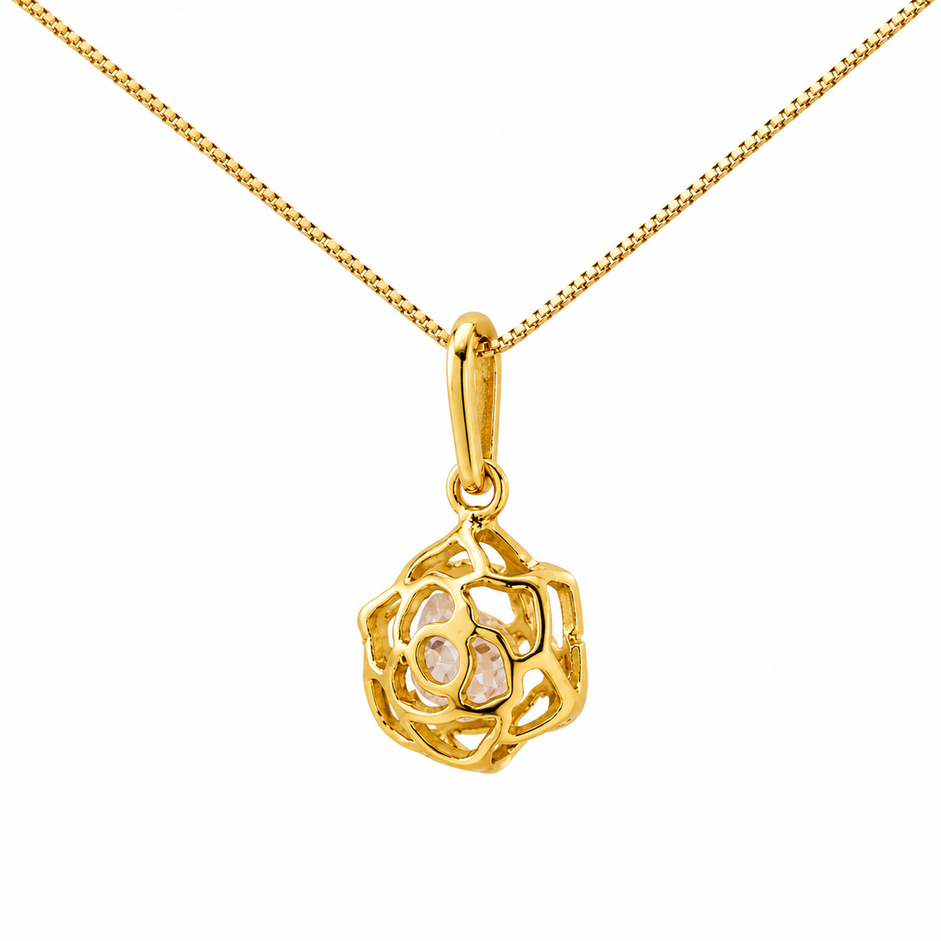 Pingente Flor Vazada com Pedra Banhado a Ouro 18k com Zircônia - 1 cm