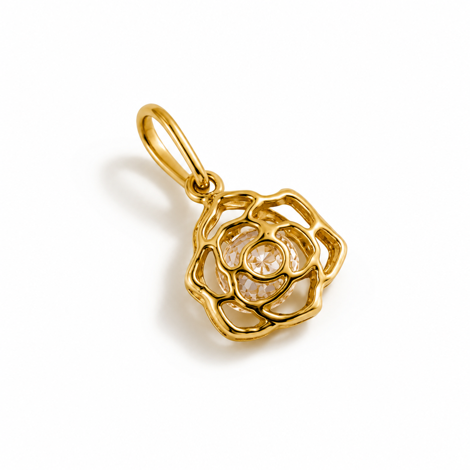 Pingente Flor Vazada com Pedra Banhado a Ouro 18k com Zircônia - 1 cm