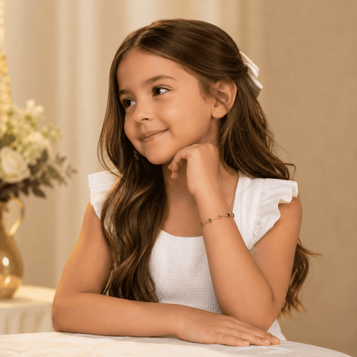 Pulseira Infantil Pedrinhas Banhada a Ouro 18k com Zircônias Coloridas - 14cm + 5cm (alongador)