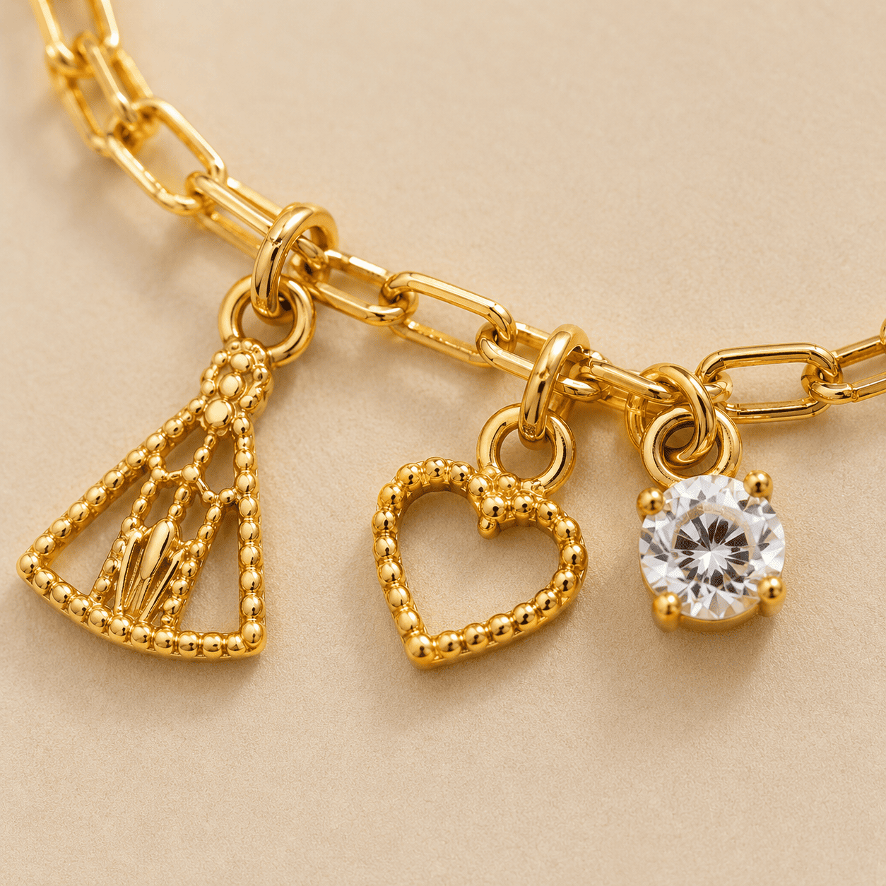 Pulseira Dupla Nossa Senhora com Coração e Zircônia Banhada a Ouro 18k - 16cm + 5cm (alongador)