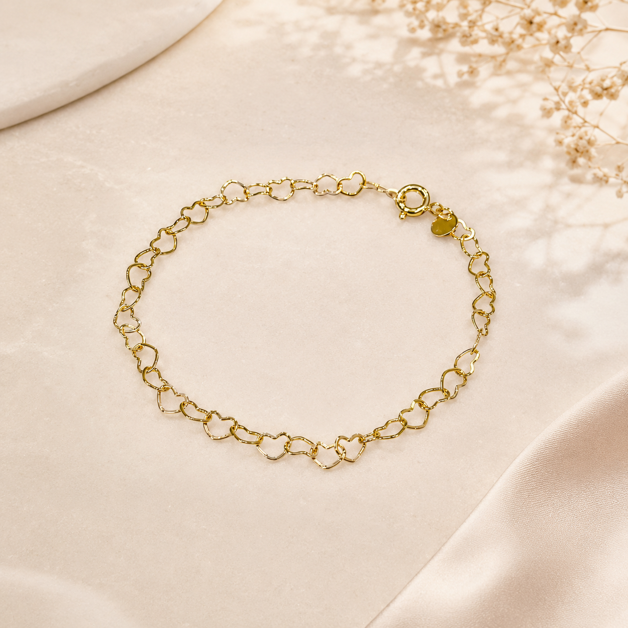 Pulseira Elos de Coração Banhada a Ouro 18k - 18cm