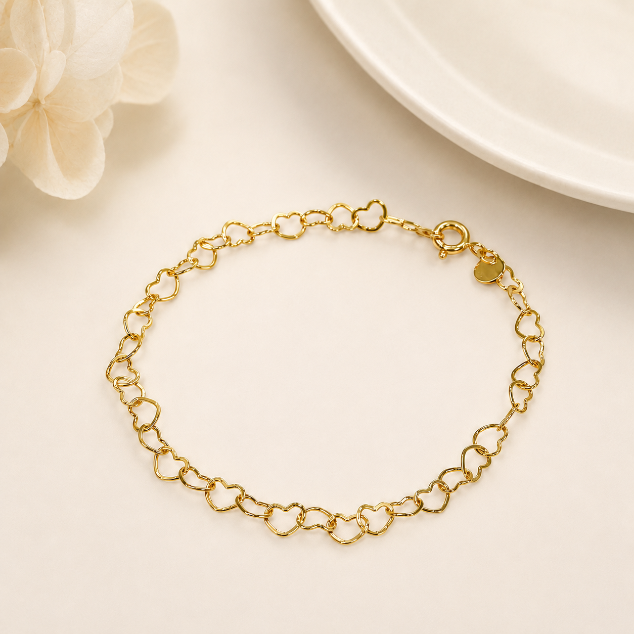Pulseira Elos de Coração Banhada a Ouro 18k - 18cm