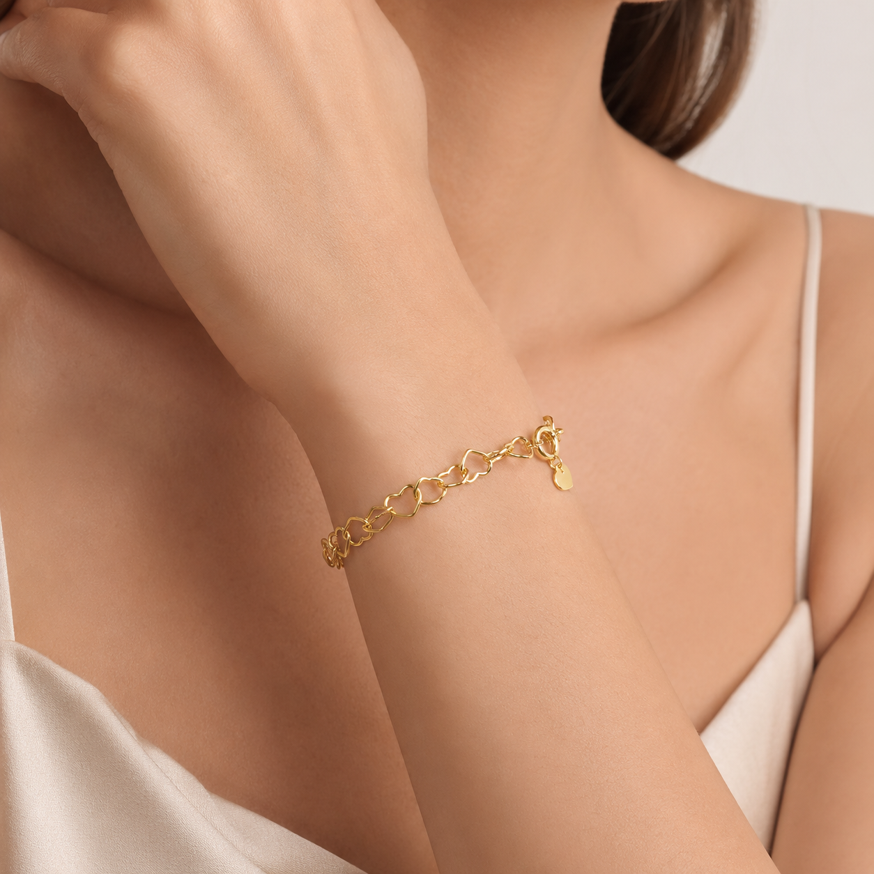 Pulseira Elos de Coração Banhada a Ouro 18k - 18cm