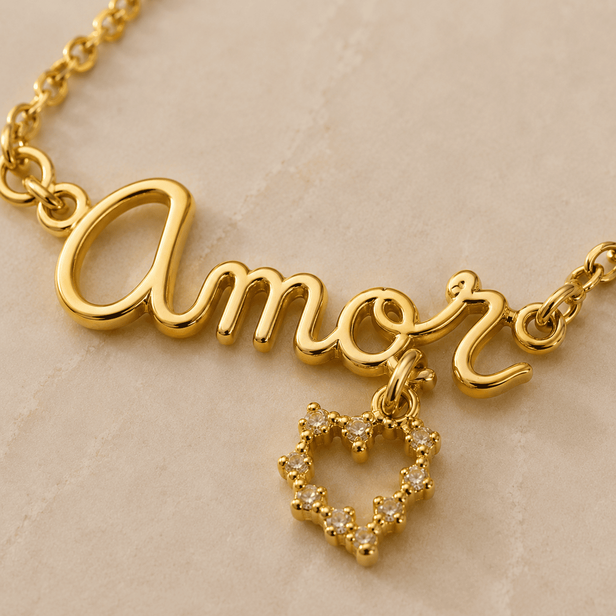 Pulseira Amor e Coração Banhada a Ouro 18k com Zircônias - 17cm + 5cm (alongador)