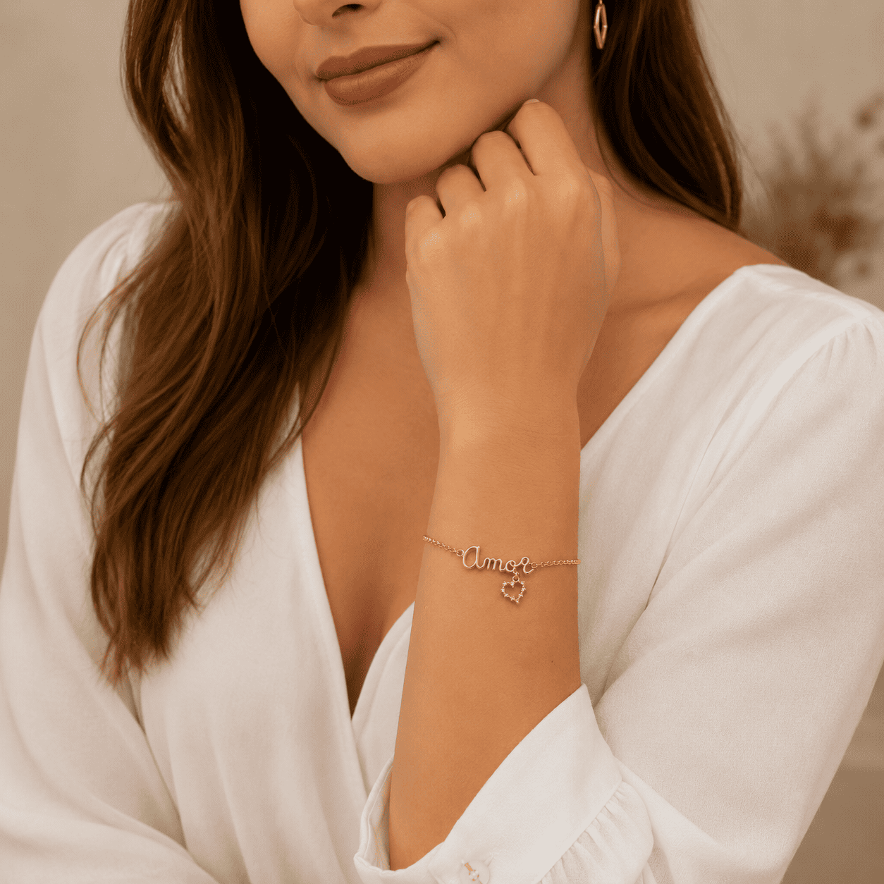 Pulseira Amor e Coração Banhada a Ouro 18k com Zircônias - 17cm + 5cm (alongador)