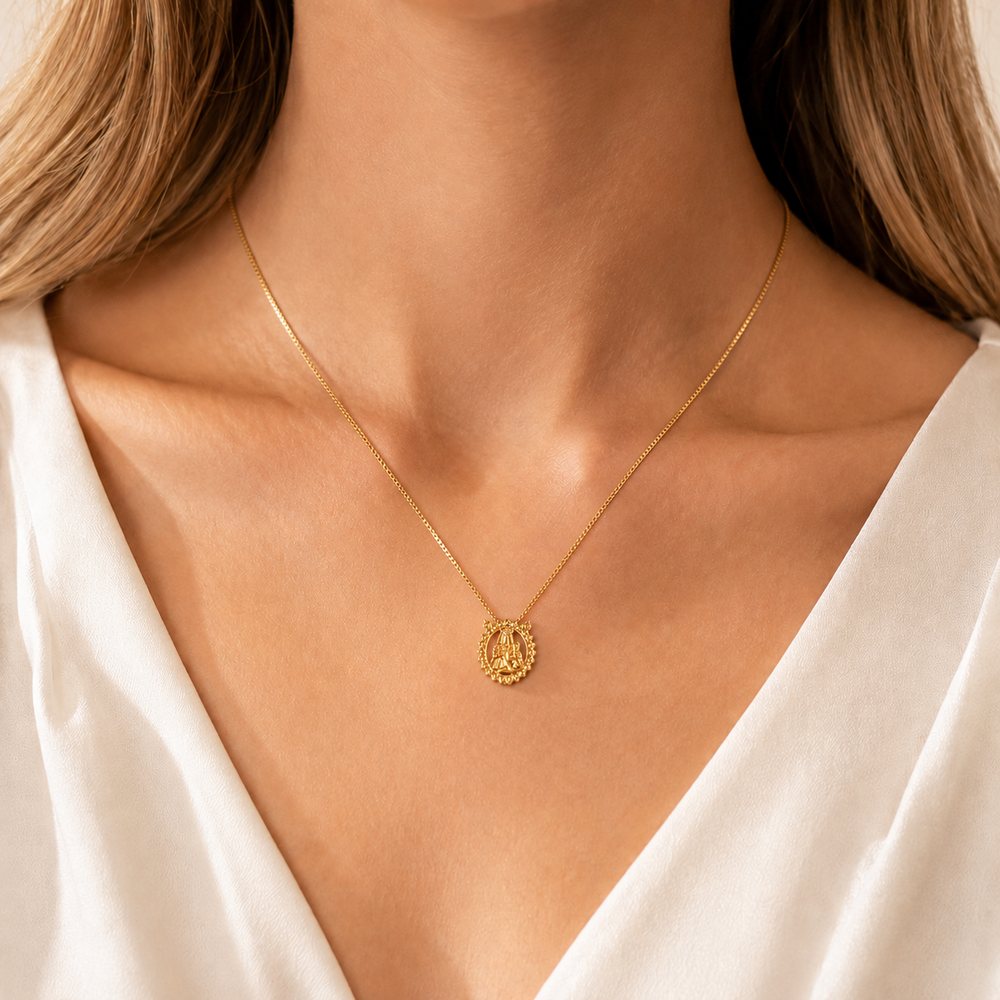 Colar Escapulário Medalha Sagrado Coração e Nossa Senhora do Carmo Banhada a Ouro 18k - 60cm