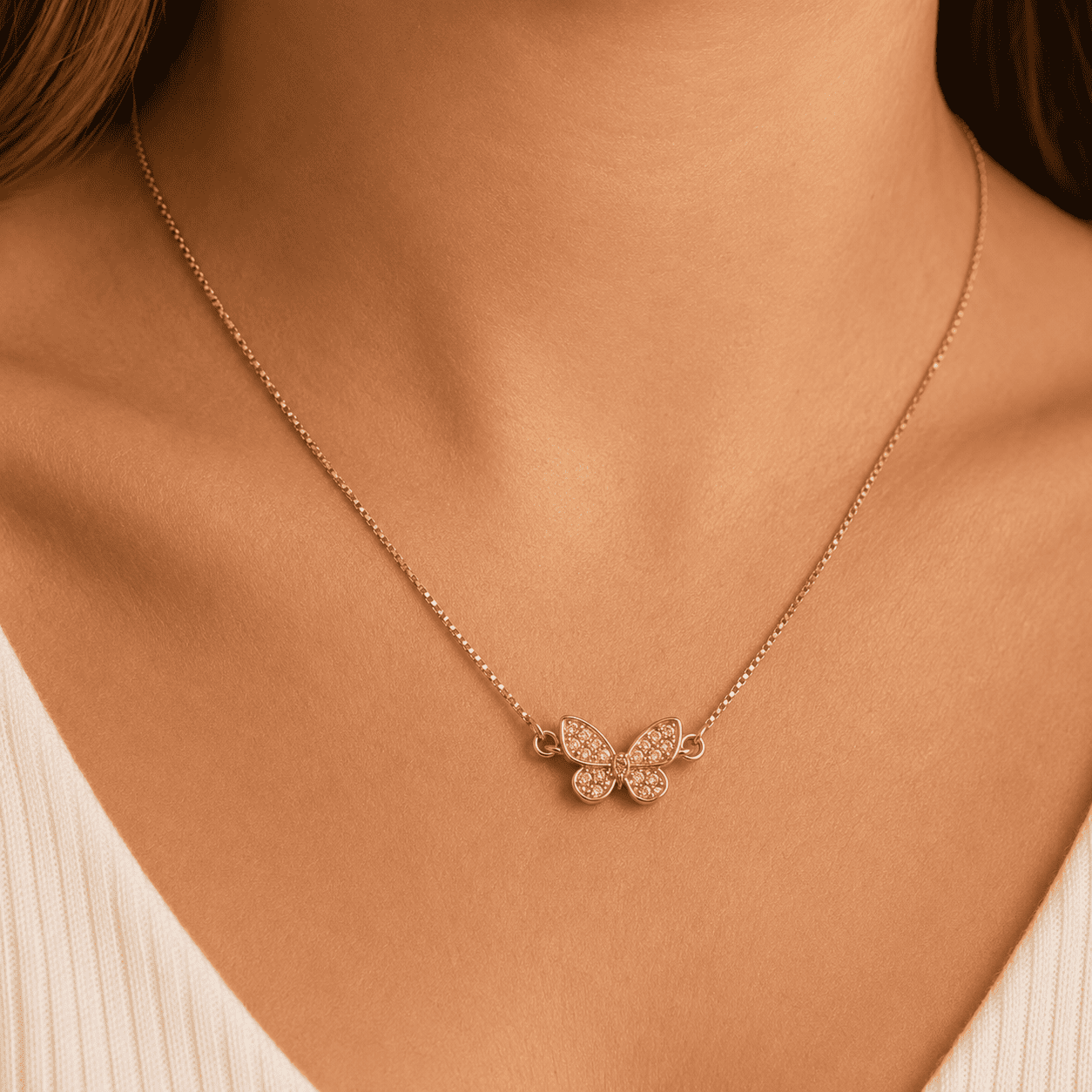 Colar Borboleta Banhado a Ouro 18k com Zircônias - 38cm + 10cm (alongador)