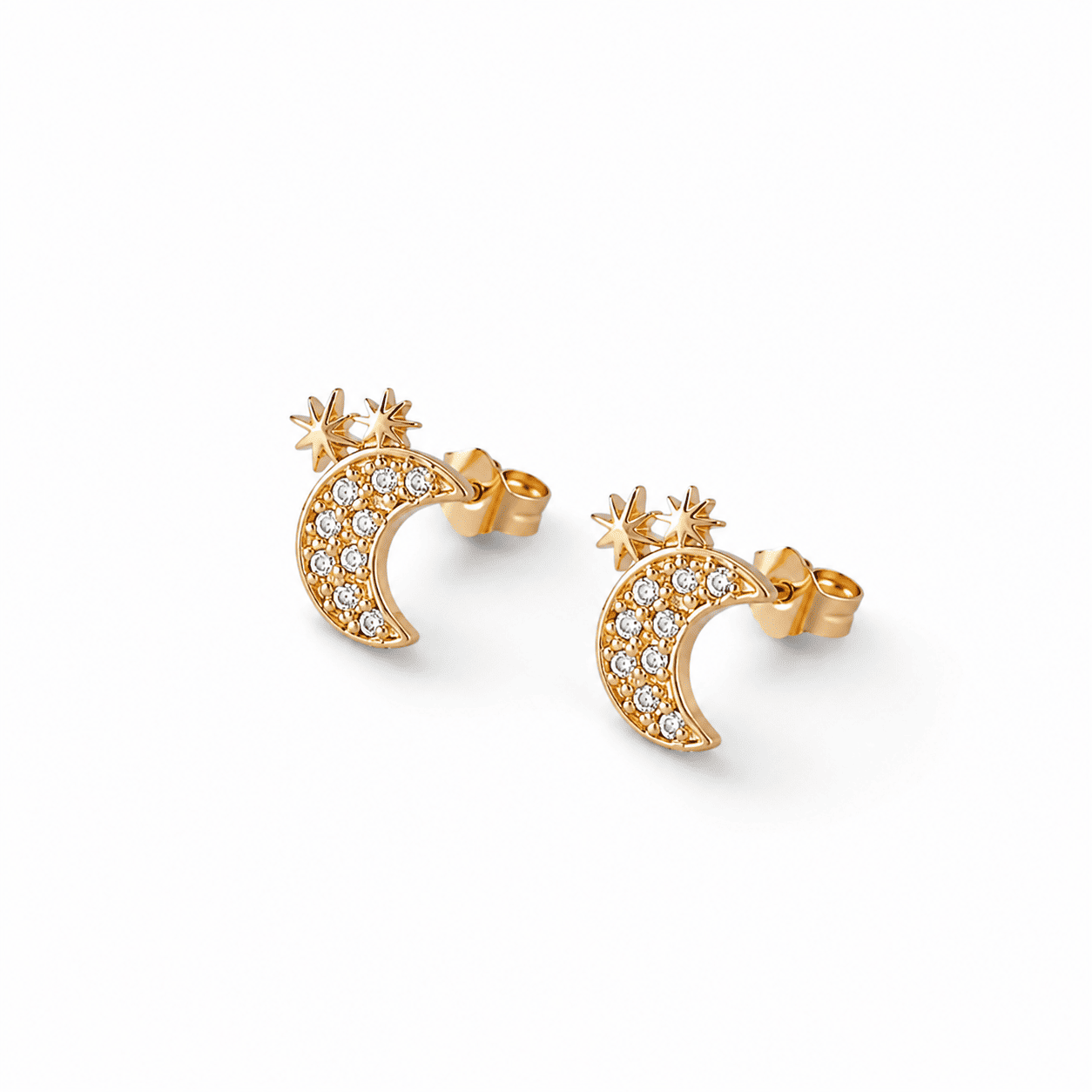 Brinco Lua e Estrelas Banhado a Ouro 18k com Zircônias - 8mm