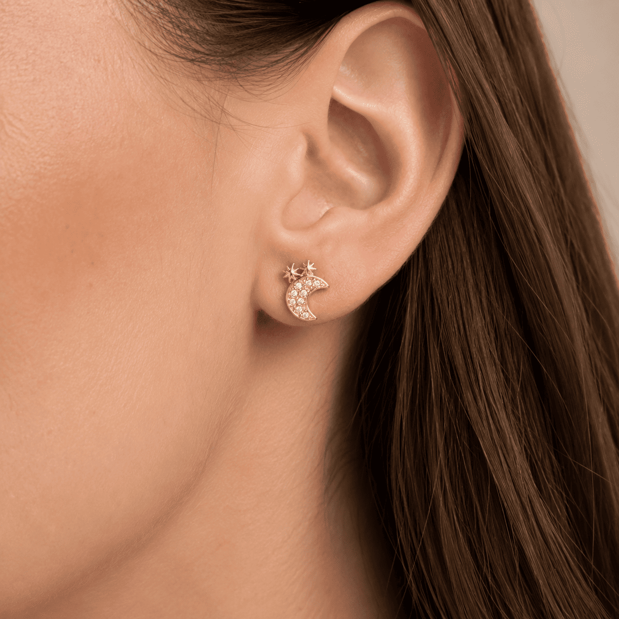 Brinco Lua e Estrelas Banhado a Ouro 18k com Zircônias - 8mm