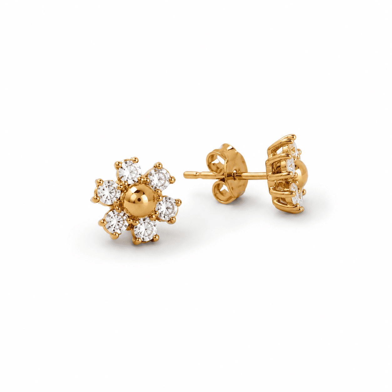 Brinco Flor Banhado a Ouro 18k com Zircônias - 7mm