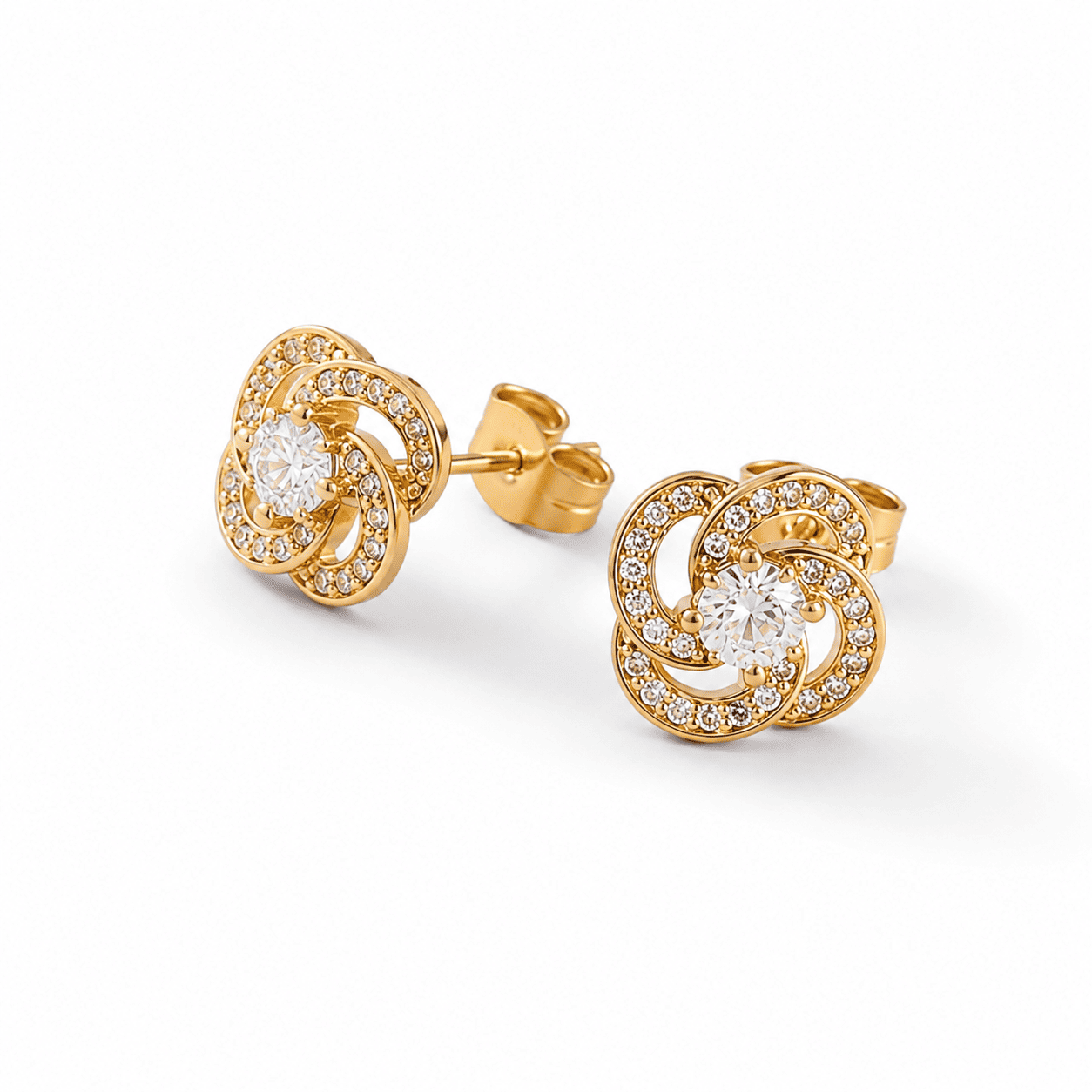 Brinco Flor Luxo Banhado a Ouro 18k com Zircônias - 1cm