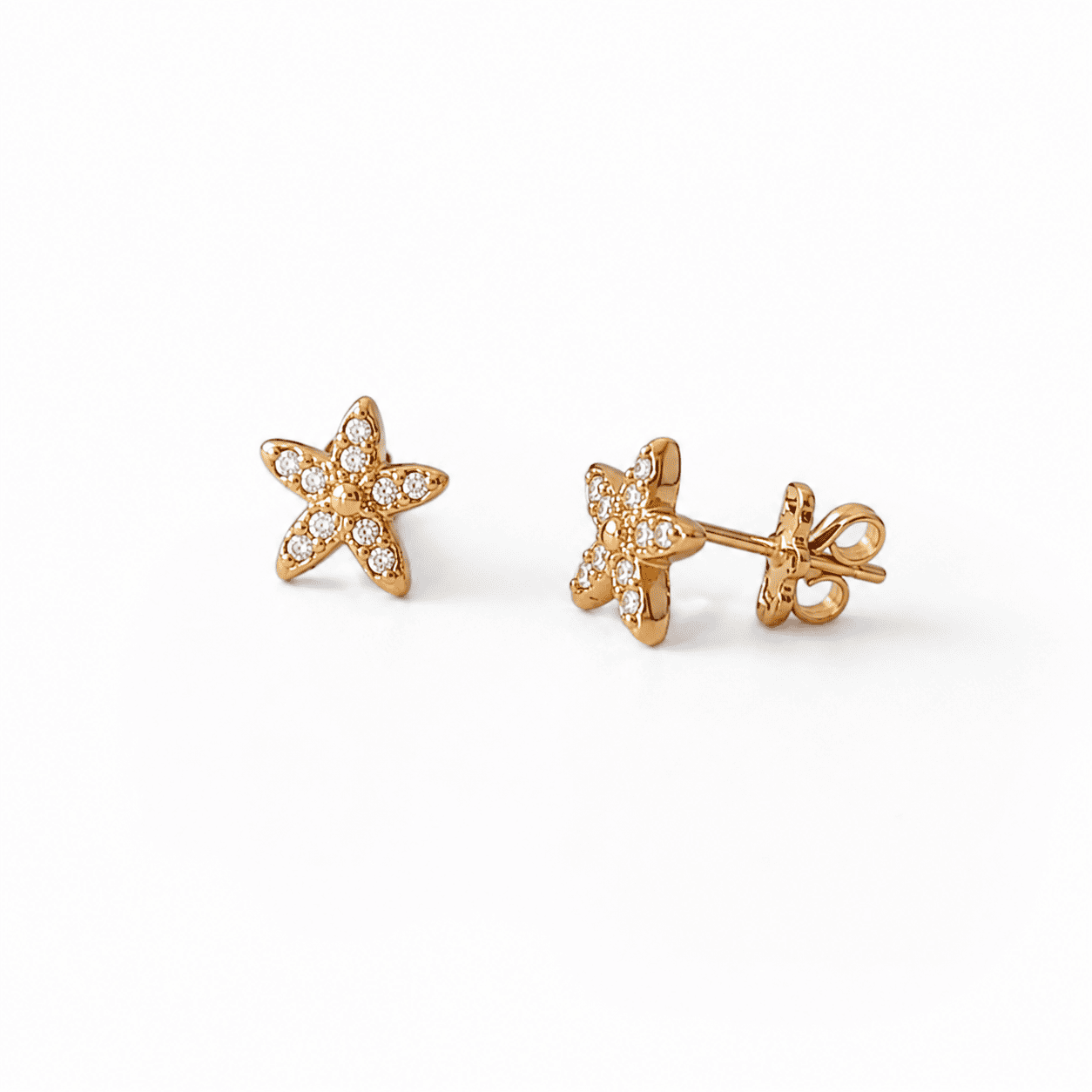 Brinco Estrela do Mar Banhado a Ouro 18k com Zircônias - 7mm