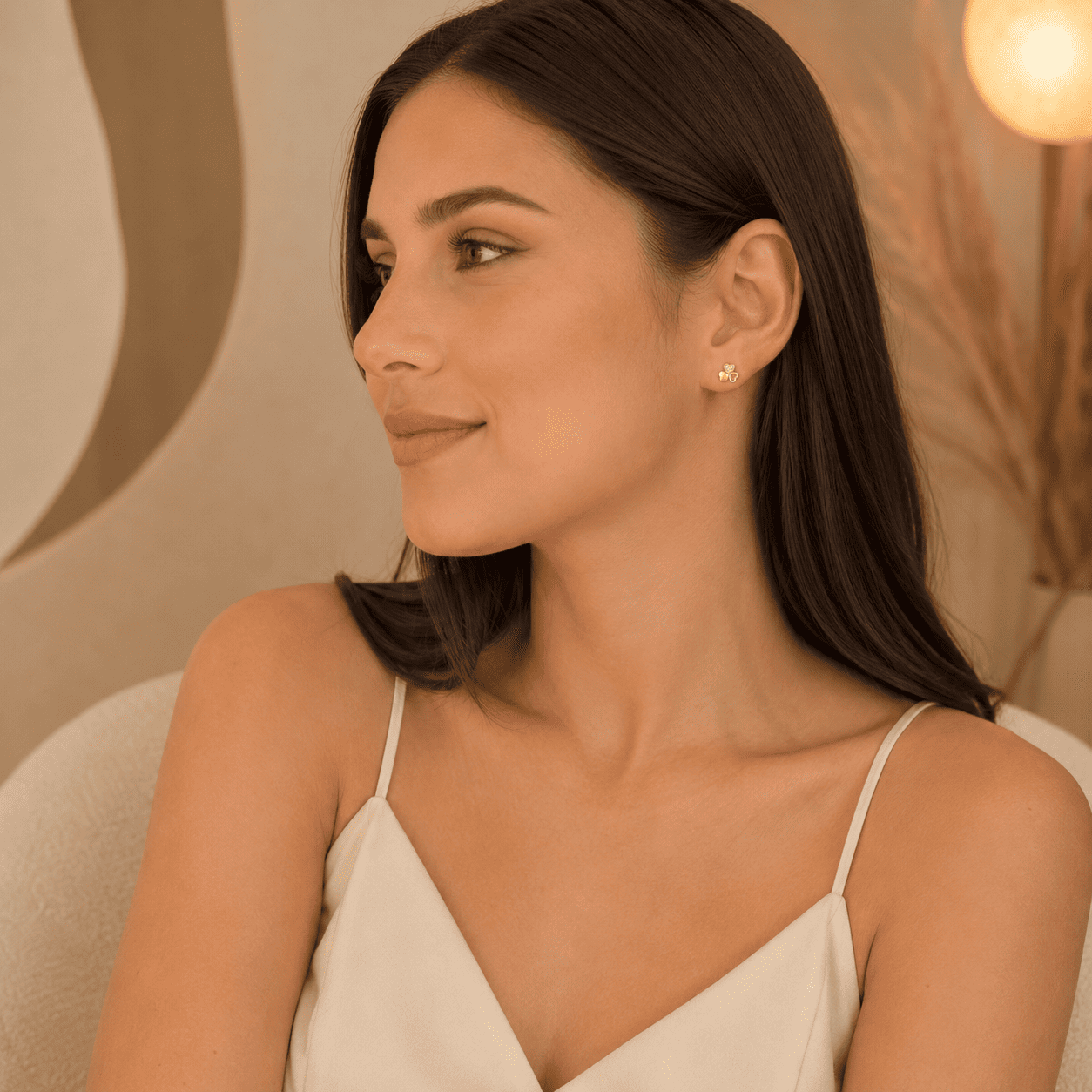 Brinco Trevo Flor Banhado a Ouro 18k com Zircônias - 8mm