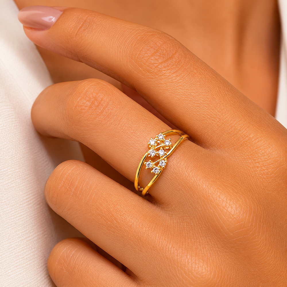 Anel Constelação Banhado Ouro 18K com Zircônia