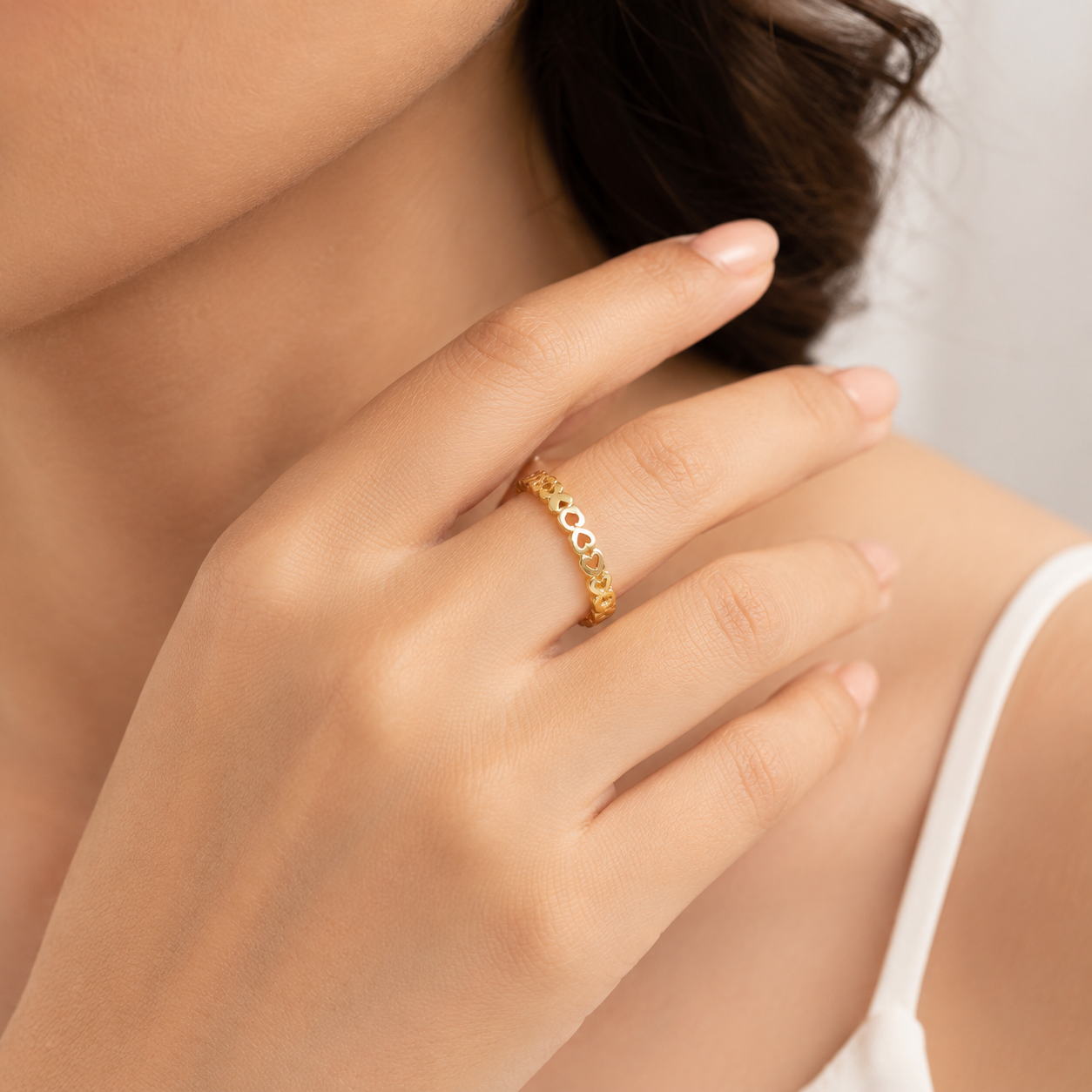 Anel Aro em Coração Banhado a Ouro 18k