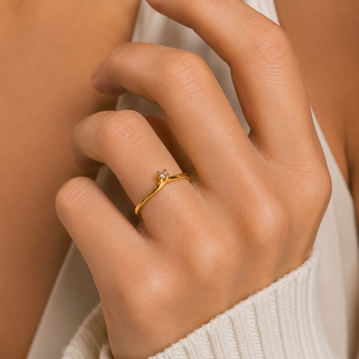Anel Solitário Banhado a Ouro 18k com Zircônia