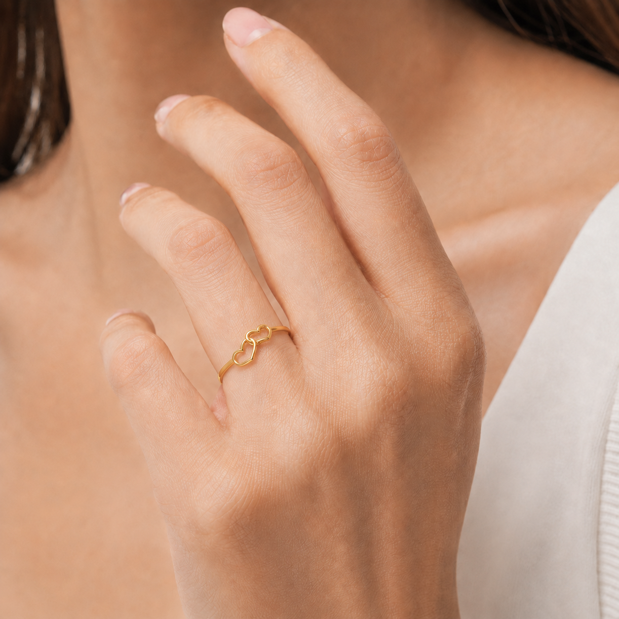 Anel Coração Duplo Entrelaçados Vazado Banhado a Ouro 18k