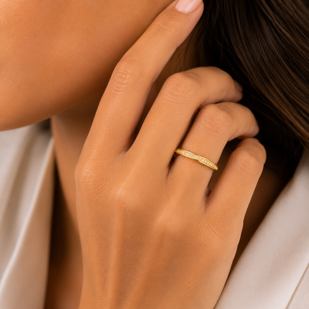 Anel Hexagonal Banhado a Ouro 18k com Zircônias Tam23