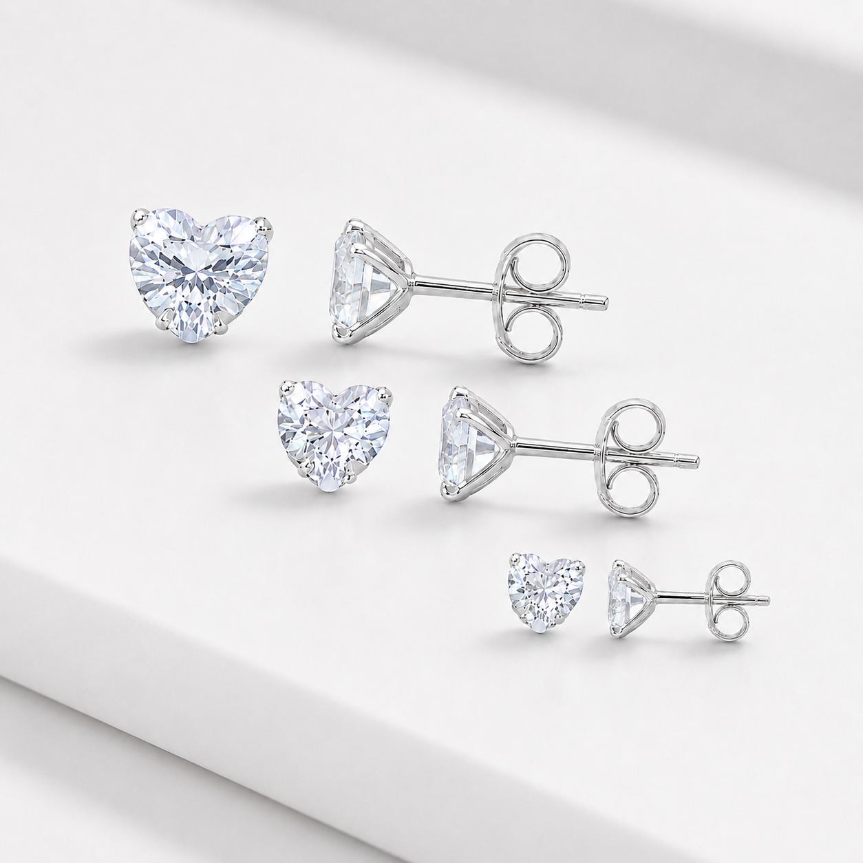 Trio de Brincos Coração Prata 925 Zircônia
