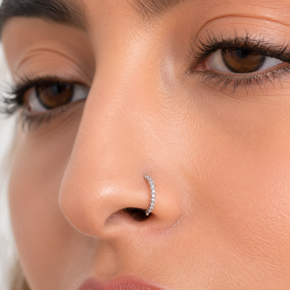 Piercing Nariz 1 Linha de Pedras Prata 925 com Zircônias