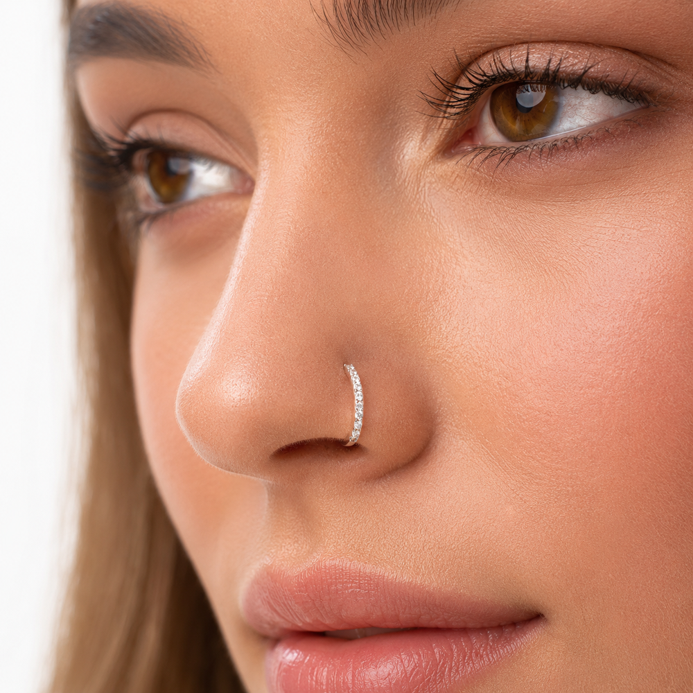 Piercing Nariz Cravejado Prata 925 com Zircônias - 1 cm