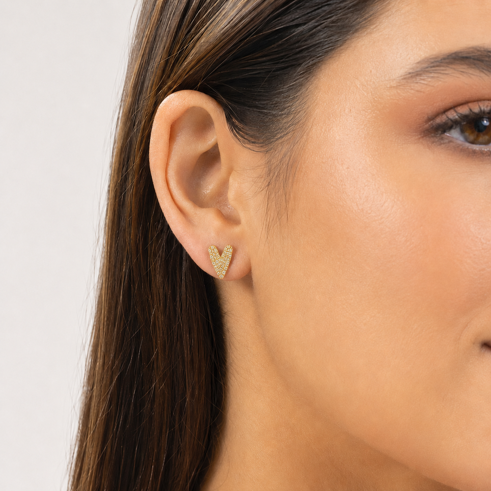 Brinco Coração Cravejado Orgânico Banhado a Ouro 18K com Zircônias - 5 mm