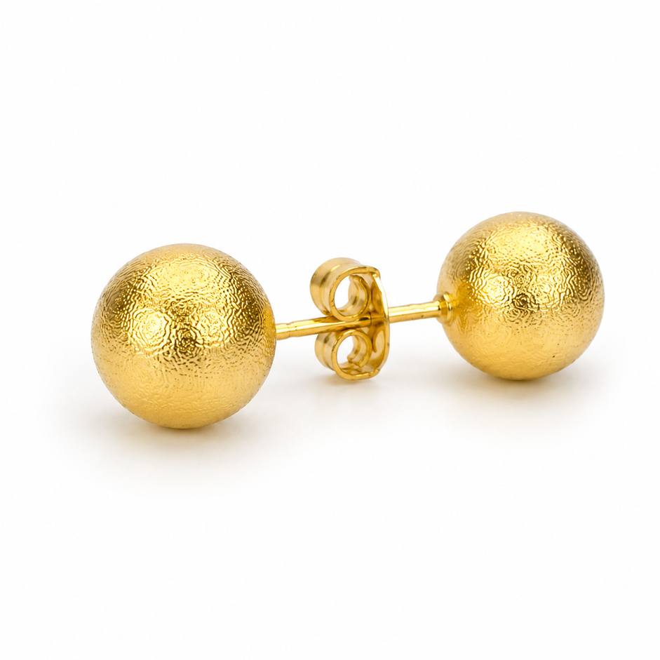 Brinco Bola Fosqueado Banhado a Ouro 18k - 8 mm