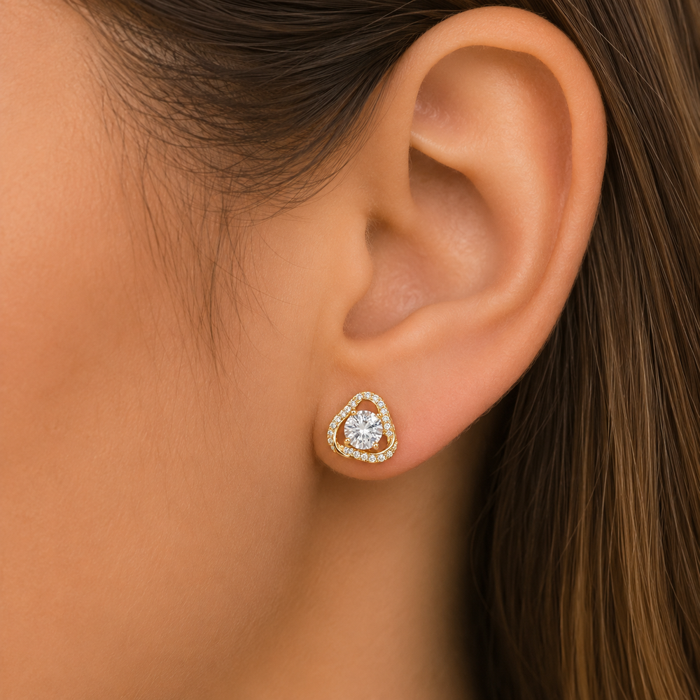 Brinco Estilo Flor Torcido Banhado a Ouro 18k com Zircônias - 1 cm