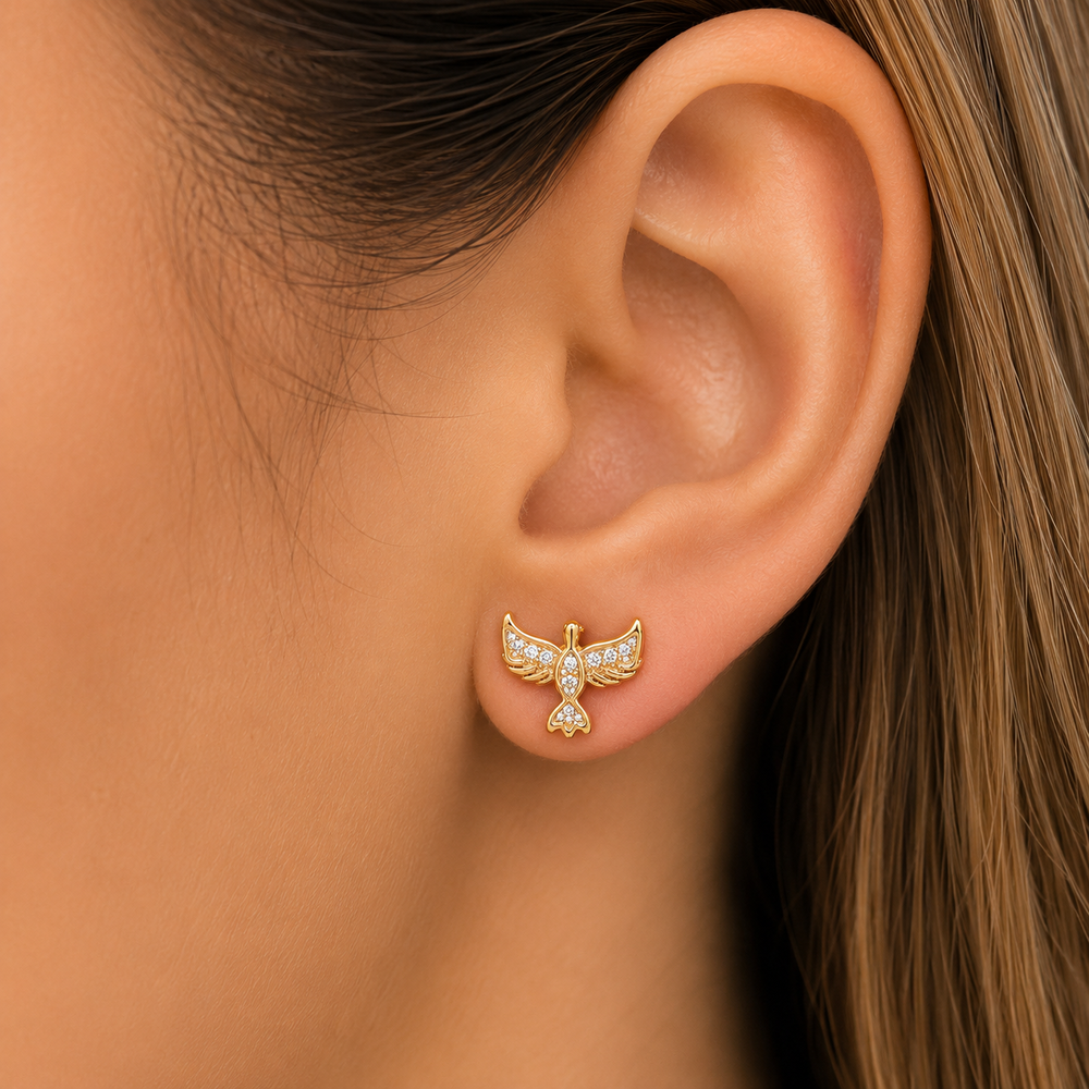 Brinco Espírito Santo Banhado a Ouro 18k com Zircônias - 1 cm
