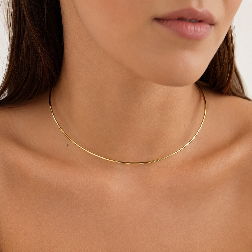 Colar Choker Aro Curvado Banhado a Ouro 18k