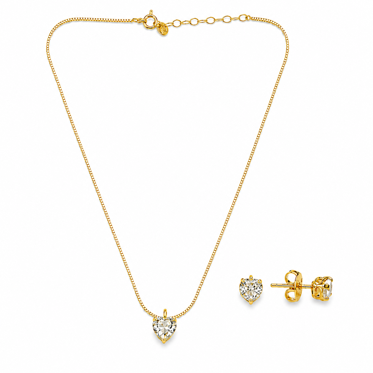 Conjunto Infantil Coração Banhado a Ouro 18k com Zircônia - 4mm