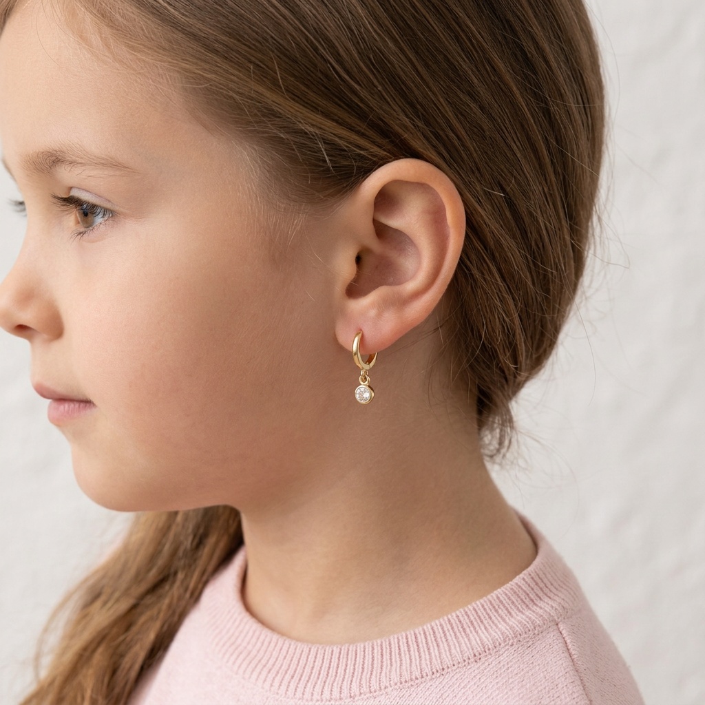 BRINCO INFANTIL ARGOLA PONTO DE LUZ BANHADO A OURO 18K