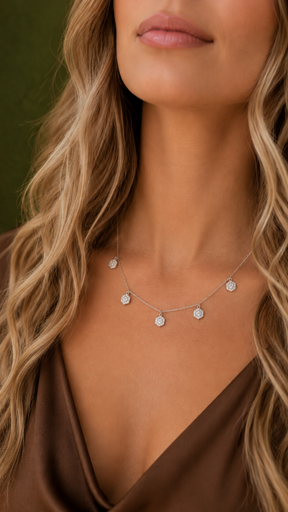 COLAR RÓDIO BRANCO LUXO CÍRCULOS ZIRCÔNIAS