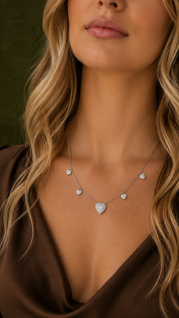 COLAR RÓDIO BRANCO LUXO CORAÇÕES ZIRCÔNIAS