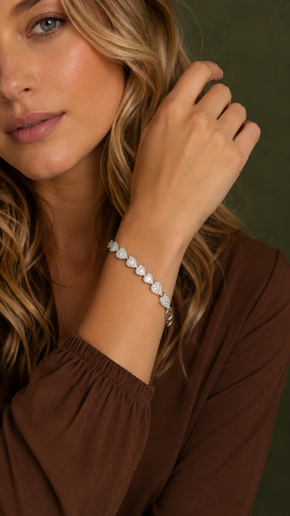 PULSEIRA RÓDIO BRANCO LUXO CORAÇÃO ZIRCÔNIAS