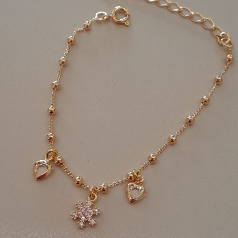PULSEIRA FO  BOLINHA 2 CORA PEND FLOR  14CM + ALONG