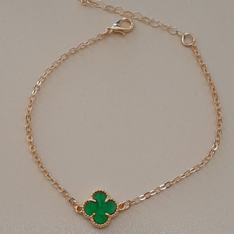 PULSEIRA  FO  TREVO VERDE 11MM CORR CADEADO 16CM + ALONG